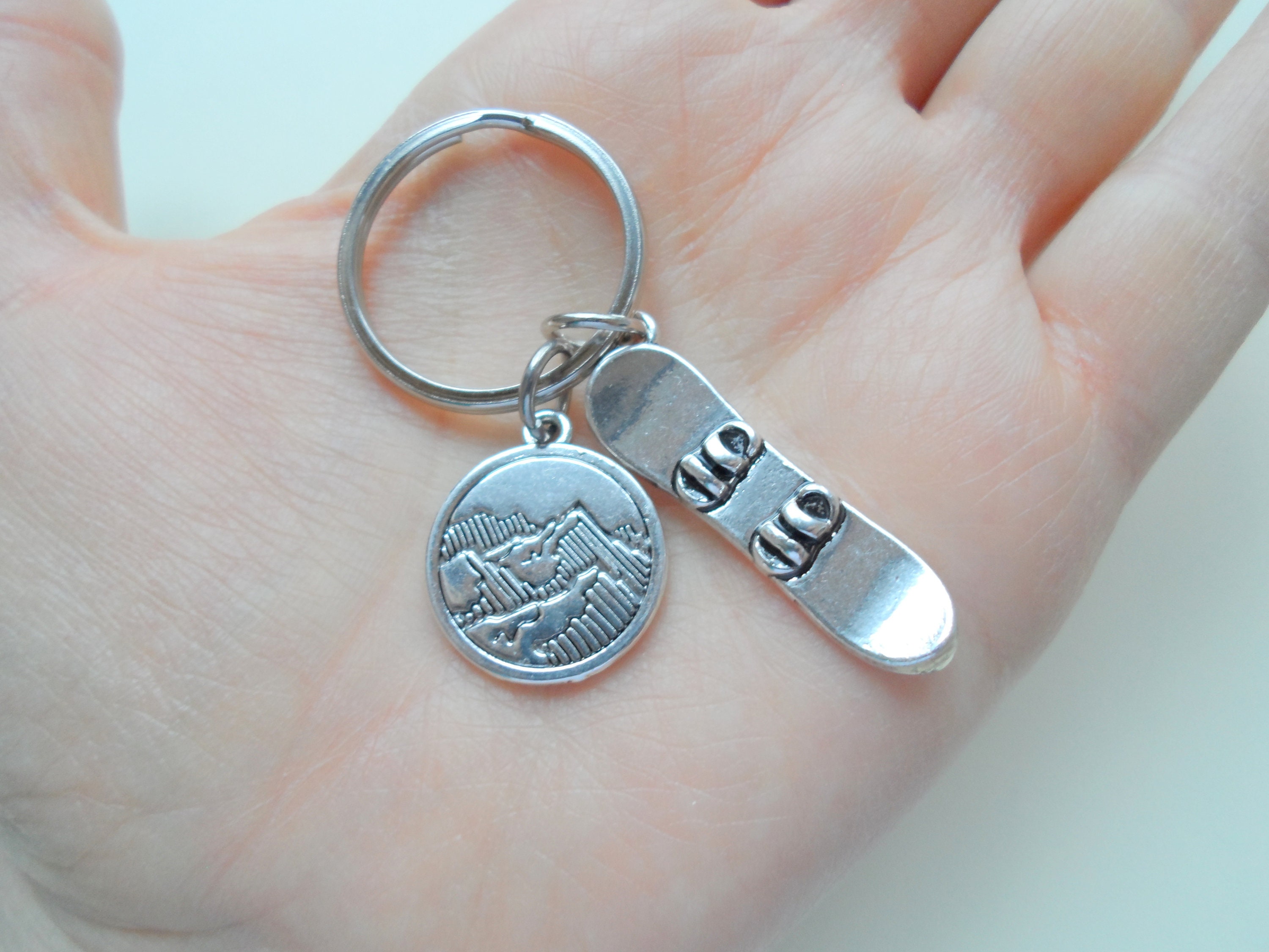 Snowboard & Mountain Charm Keychain, Graduation Gift, Graduate