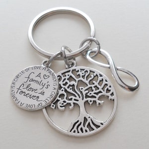 Family Tree Keychain With Infinity, Family Reunion Gift Keychain, Family Love Keychain, Gift for Mom, Tree of Life Keychain