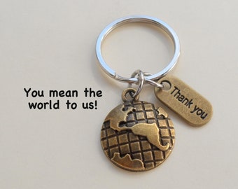 Employee Appreciation Gift, Bronze World Globe Keychain, Teacher Appreciation Gift, You mean the world to us, Volunteer Gift, Work Team Gift