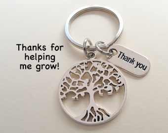 Tree & Thank You Charm Keychain Appreciation Gift, Teacher Gift, School Staff, Neighbor, Therapist, Trainer, Caregiver, Religious Teacher