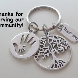 Volunteer Gift Keychain, Hand In Hand & Tree Keychain, Social Worker Gift, Community Advocate Gift, Religious Teacher Gift, Thank you Gift