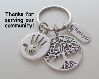 Volunteer Gift Keychain, Hand In Hand & Tree Keychain, Social Worker Gift, Community Advocate Gift, Religious Teacher Gift, Thank you Gift