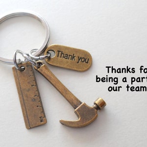 Bronze Hammer & Ruler Keychain, Builders Appreciation Gift, Construction Team Gift, Contractor Gift, Handyman Gift, Housekeeping Gift