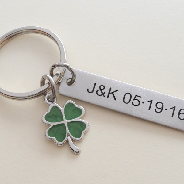Green Four Leaf Clover Keychain, Couples Key Ring, Anniversary Gift, Husband Wife, Girlfriend Boyfriend, Best Friend, Lucky Clover Custom