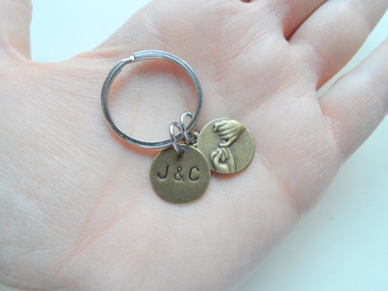 2 Bronze Pinky Promise Keychains, Couples Keychains, Best Friend Keychains, Gift for Boyfriend, Keychain Gift, Anniversary Gift, 8 Year Gift image 6