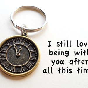 Bronze Clock Keychain, Couples Key Ring, Bronze 8th Year Anniversary Gift, Boyfriend Girlfriend Gift, Husband Wife Gift, 8 Years, Couples