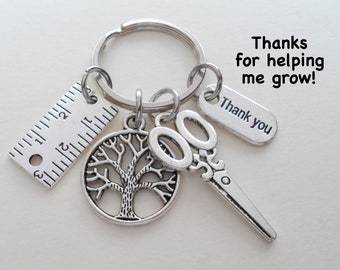 Tree, Scissors, Ruler Teacher Charm Keychain, Appreciation Gift Keychain, Gift for Mom, Grandma, Teacher Gift, School Volunteer Gift, PTA