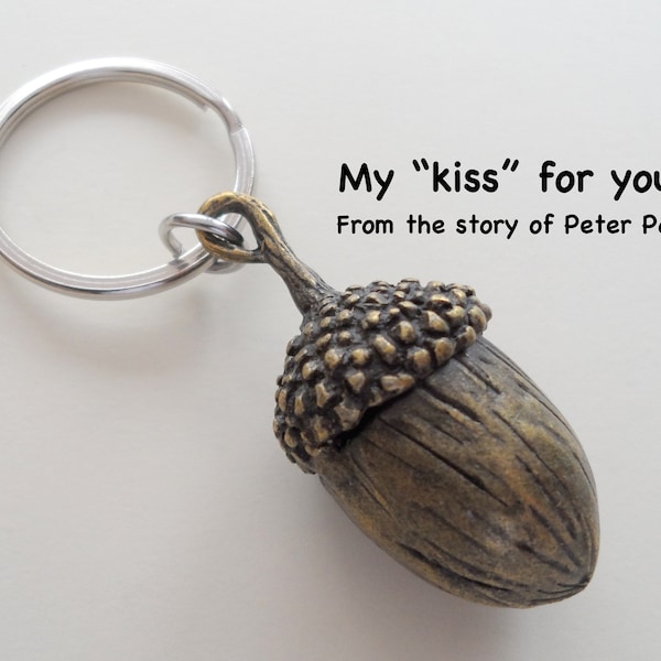 Large Bronze Acorn Keychain Gift, Couples Keychain Gift, Husband and Wife Gift, Girlfriend Boyfriend Gift, Best Friends, Peter Pan's Kiss