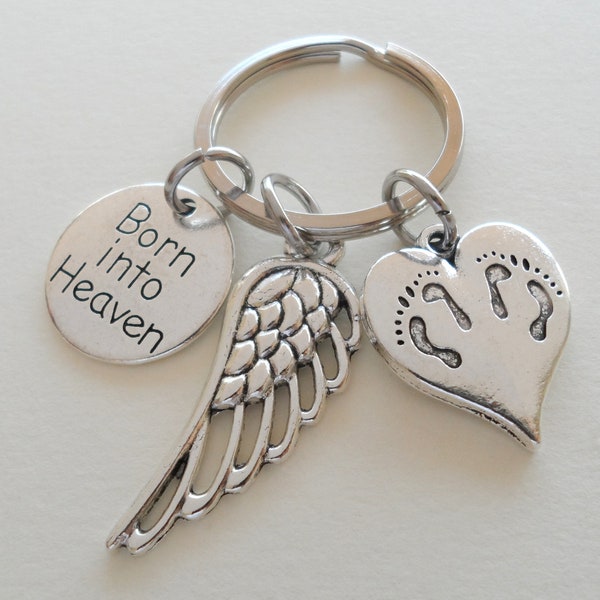 Born into Heaven Twin Baby Angels Keychain, Mommy's Keychain, Daddy's Keychain, Memorial Keychain Gift, Infant Loss Miscarriage Stillborn