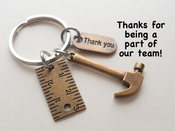 Bronze Hammer Ruler Charm Keychain Builders Appreciation Gift Construction Team Gift Contractor Gift Handyman Gift