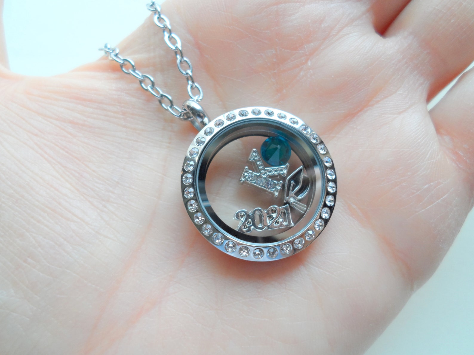 Graduation Floating Charm Locket Necklace Medium Circle - Etsy