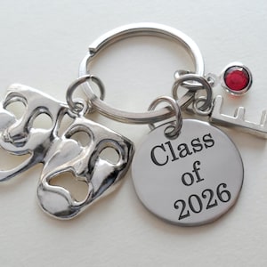 Theatre Masks Keychain, with Class of 2026, Drama Keychain, Graduation Gift, Theater Actors Keychain, Theatre Face, Graduate