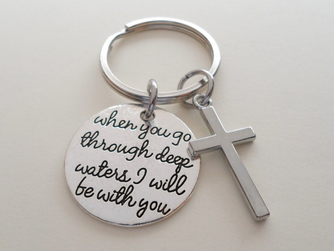 Deep Waters Keychain With Cross Charm, Religious Keychain, Christian ...