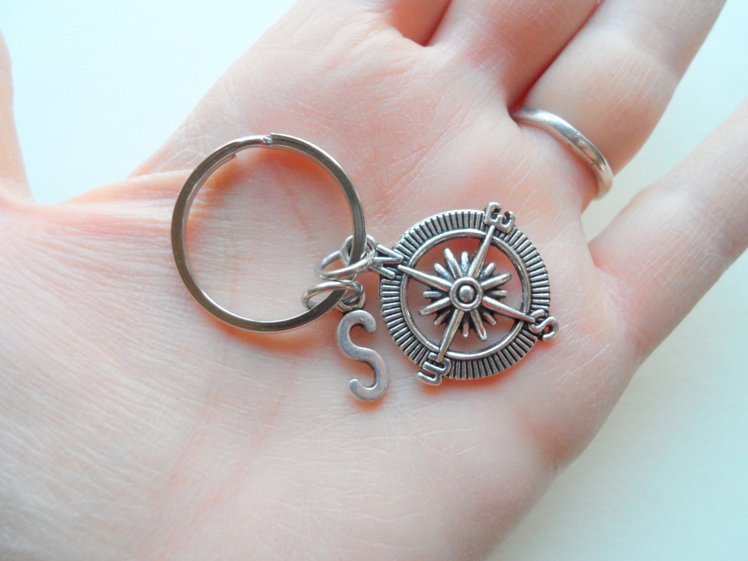 Best Friend Compass Keychain Set Initial Charm Couples Etsy