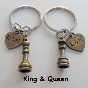 Bronze Chess Pieces Keychains, Couple Keychain Set, King & Queen Key Ring Set, Husband Wife, Girlfriend Boyfriend Gift, Anniversary Gift