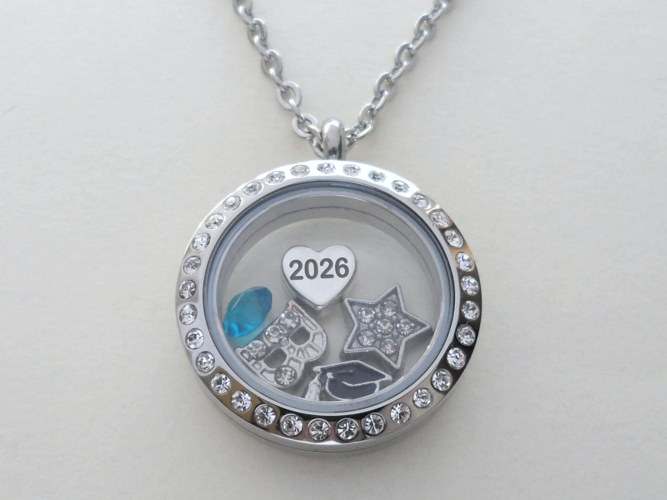 Graduation Floating Charm Locket Necklace, Class of 2026 Necklace,…