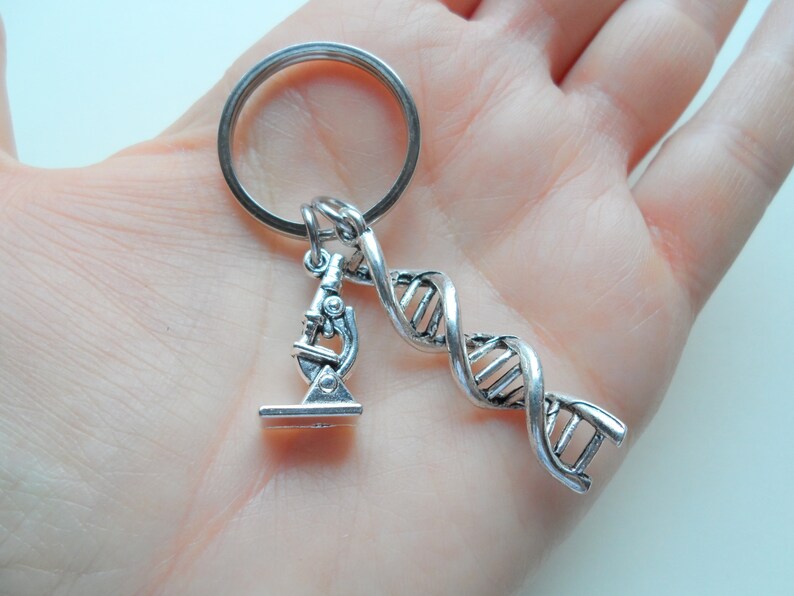 DNA Molecule Double Helix Keychain With Microscope Charm, Science ...