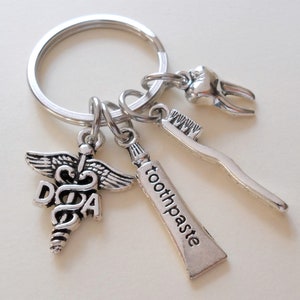 Dental Assistant Gift Keychain, Tooth, Toothbrush, & DA Charm Keychain, Employee Gift, Coworker Gift, Work Team Gift, Thank you Gift