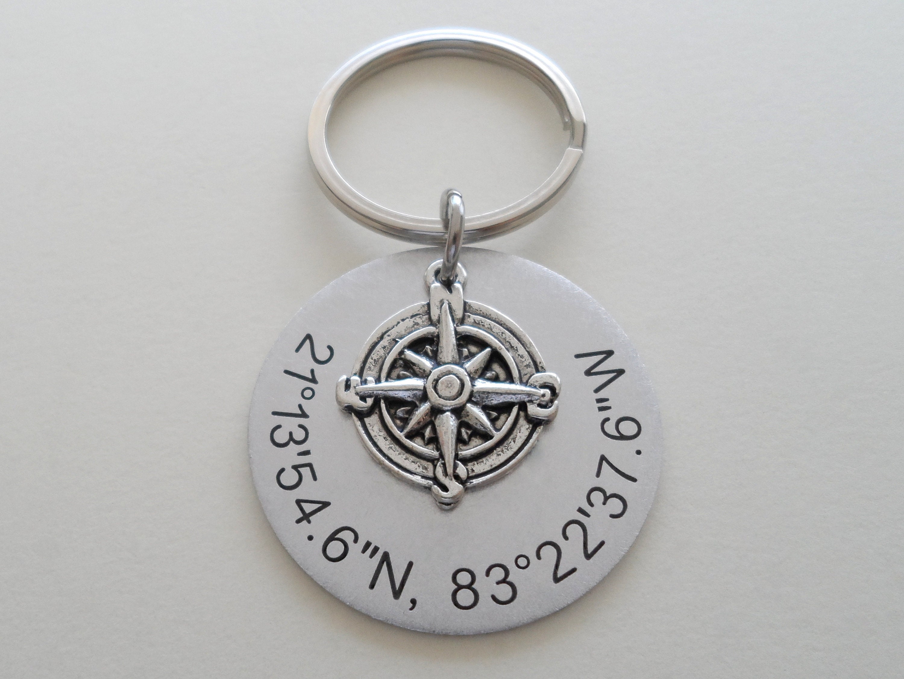 Compass Keychain With Engraved Custom Steel Disc Gift for