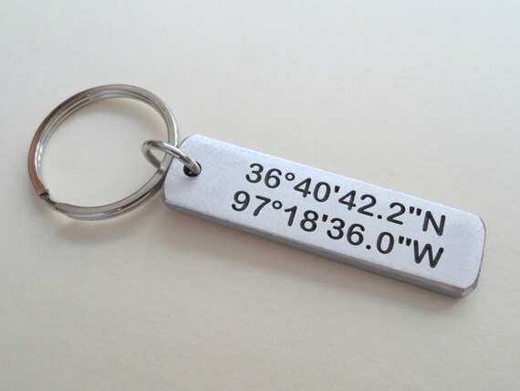 Latitude Longitude Keychain Coordinates Keychain GPS Keychain Personalized Keychain Location Keychain Couples Keychain Anniversary Gift