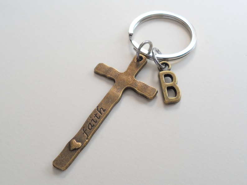 Bronze Cross Keychain Religious Keychain Christian Keychain Etsy