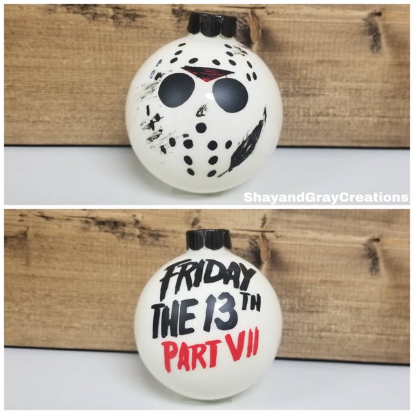 Jason Voorhees Friday the 13th (part 7) inspired Glass Ornament. Two sided. Slasher Halloween Christmas.