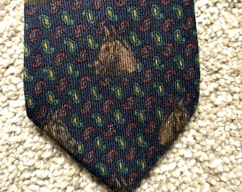 Vintage 80s Polo Ralph Lauren Blue Horse Pattern Tie
