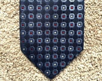 Cravate HERMÈS Vintage - Motif Rouge Bleu Ancre - Référence 944IA - 100% Soie - France - Occasion