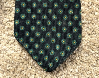 Vintage 60s Black Teal Patterned Wool Skinny Tie