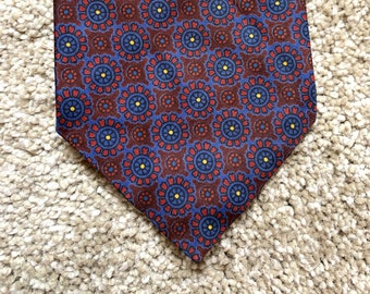 Vintage 70s Rivetz of Boston Red Blue Patterned Tie