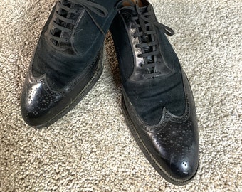 Vintage 40s John Mchale Black on Black Spectator Wingtip Shoes