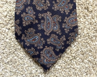 Vintage 70s John Boston Wool Challis Blue Paisley Tie
