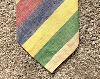 Vintage 70s Rooster Bright Striped Madras Tie