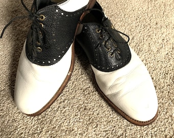 Vintage 80s Footjoy White Black Saddle Golf Shoes 10.5C