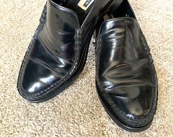 Vintage 90s Florsheim Black Yuma Moc Toe Loafers 7EEE