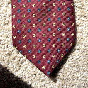 Vintage 80s Liberty of London Wool Maroon Geometric Print Tie