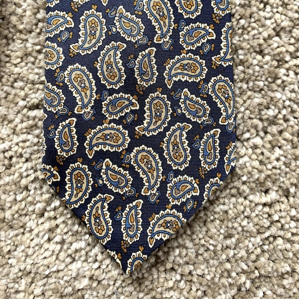 Vintage 80s Rush Wilson Blue Gold Paisley Tie