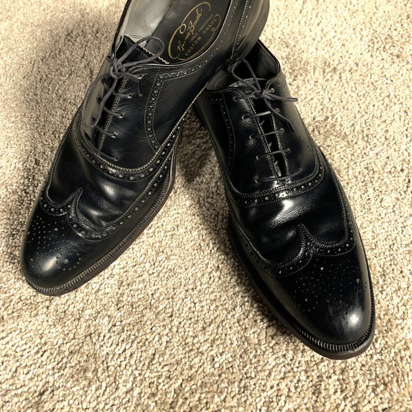 Vintage 50s Nunn-Bush Custom Grade Black Wingtips 12.5A