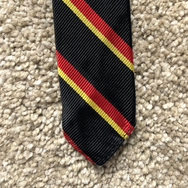 Vintage 60s Black Yellow Red Repp Stripe Super Skinny Tie