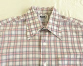Vintage 70s Pelham Red White Blue Plaid Shirt Medium