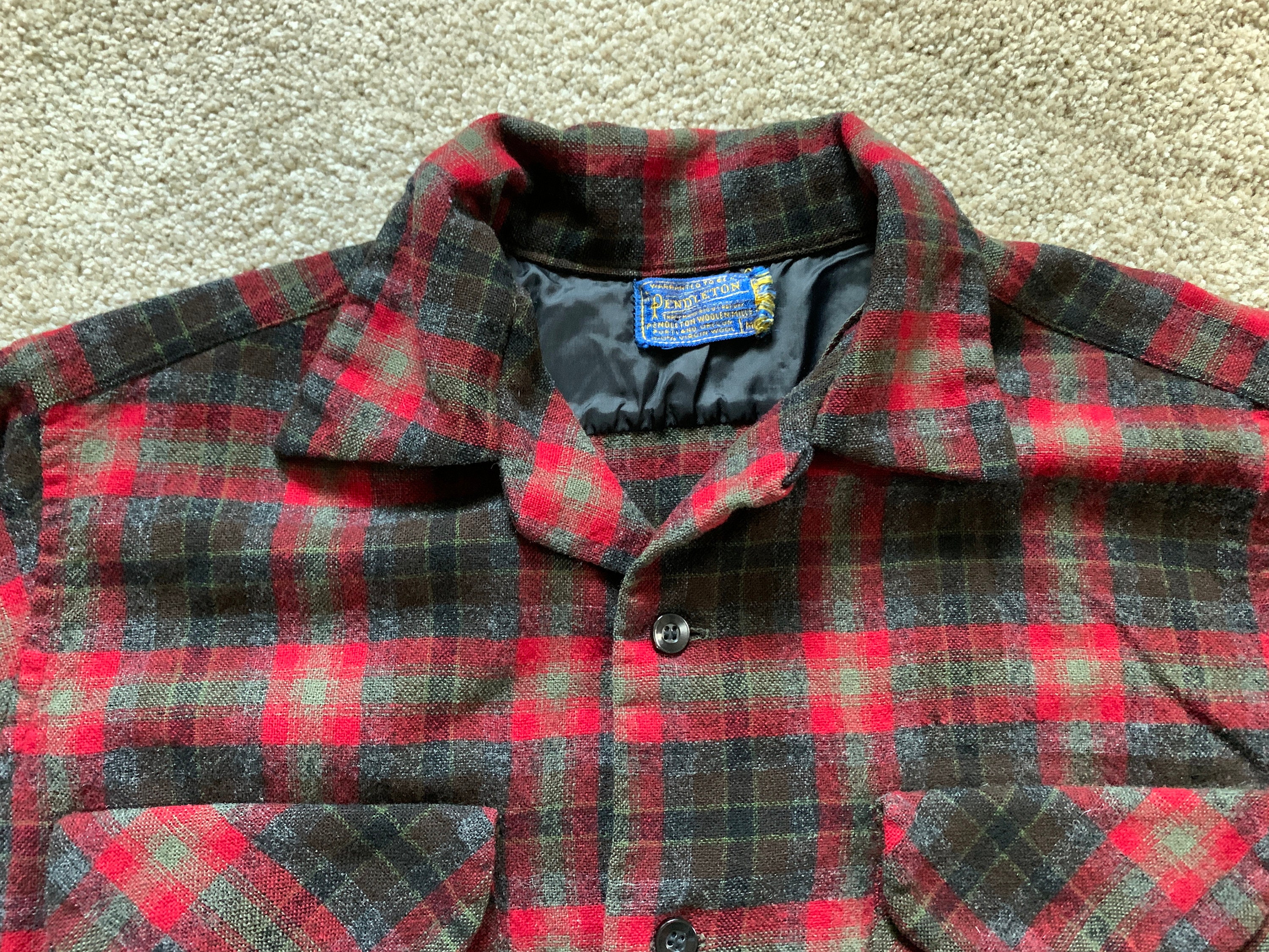 Vintage 60s Pendleton Red Gray Green Plaid Board Shirt Medium - Etsy