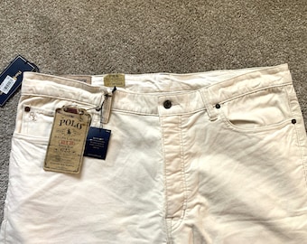 Deadstock Vintage Polo Ralph Lauren Cream Moleskin Varick Slim Pants 40x30