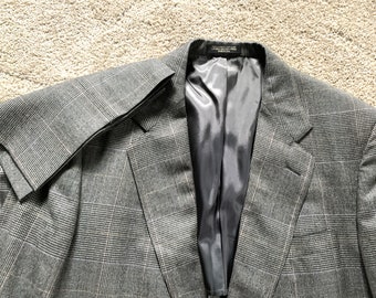 Vintage 80s Woodhouse & Lynch Gray Multicolor Glen Plaid Flannel Sack Suit 42, 36x29