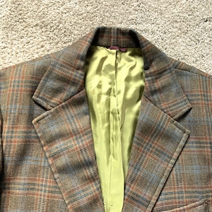 Vintage 70s Brown Orange Blue Plaid Sport Coat 38-40