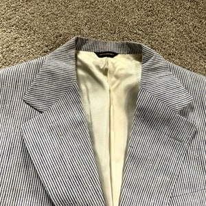 Vintage 70s Yves St. Jacques Blue White Striped Sport Coat 36-38