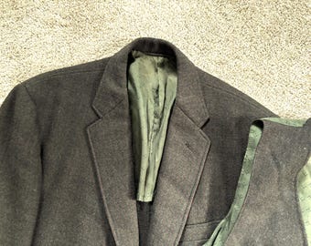 Vintage 50s Brooks Brothers Gray Herringbone 3 Roll 2 Tweed Sack