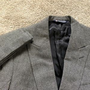 Vintage 80s Austin Reed Gray Birdseye Flannel Double Breasted Suit 42, 33x31