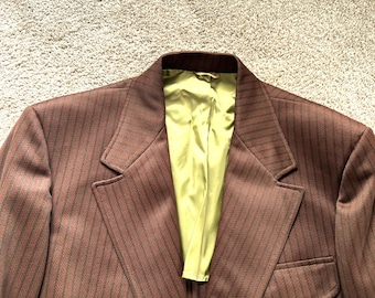Vintage 70s Hamilton House Burgundy Green Red Striped Sport Coat 39