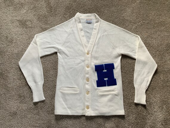 Vintage 70s Bristol White Blue Varsity Cardigan S… - image 2