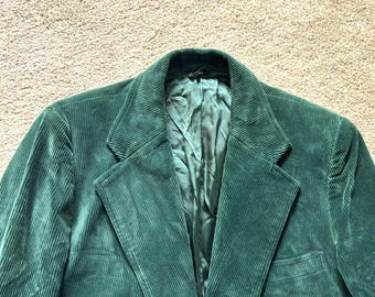 Vintage 70s LeChevron Emerald Green Corduroy Sport Coat 44L